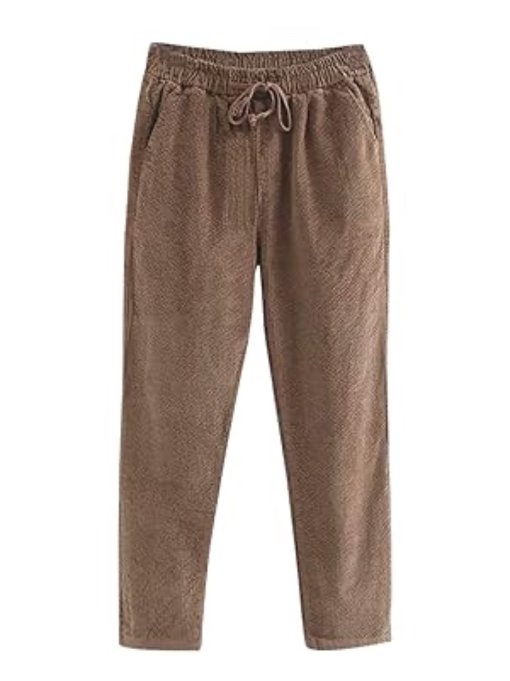 IXIMO 100% Linen Drawstring Elastic Waist Tapered Pants Dark Khaki Size Small
